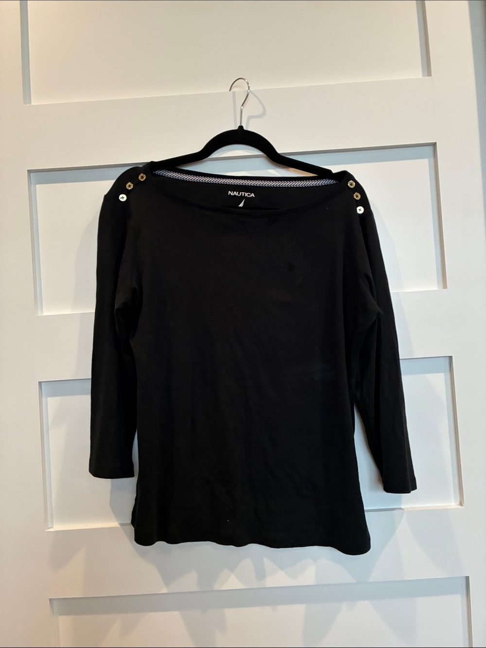 Nautica Navy Long Sleeve Boatneck Top with Gold Shoulder Buttons